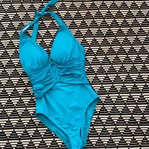 Bleu Rod Beattie ruched halter one-piece w cutout